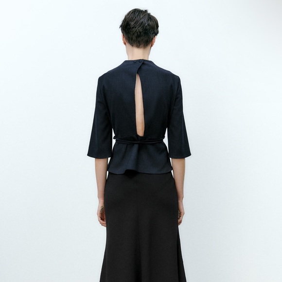 Zara Check Textured Top, Navy XS - Picture 2 of 9